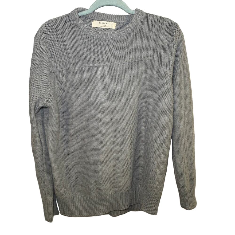Zara Knit Women's Open Back Pullover Sweater Size Large Crew Neck Grey‎